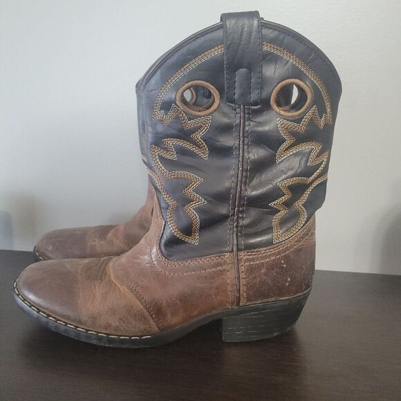 Cody James Childs Size 3 D Two Tone Leather Cowboy Boots Hole Pulls Style 41479C - Picture 1 of 10